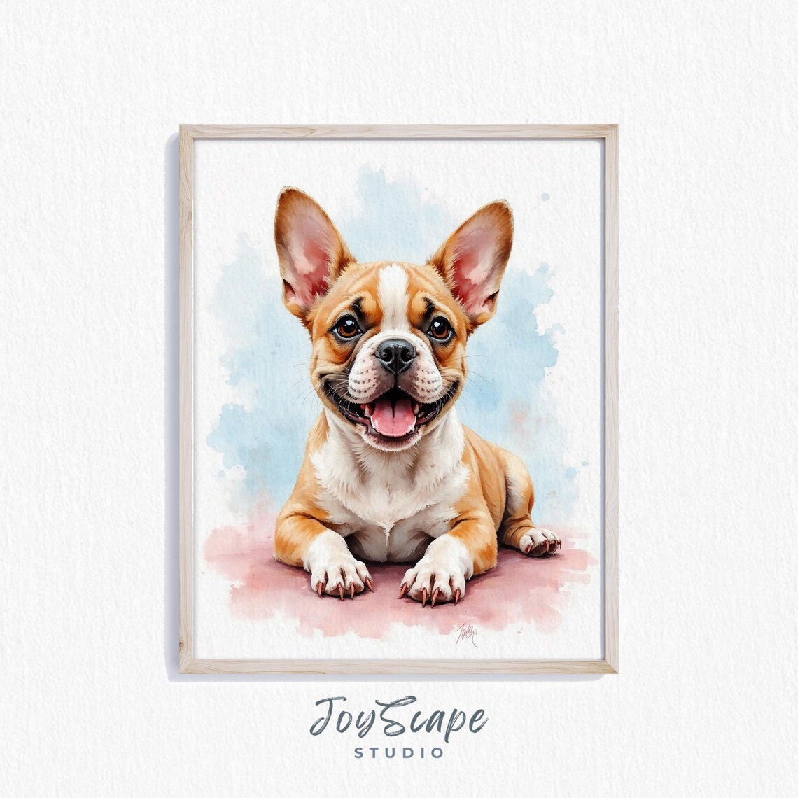 Smiling French Bulldog Puppy Pastel Watercolor Nursery Art Poster