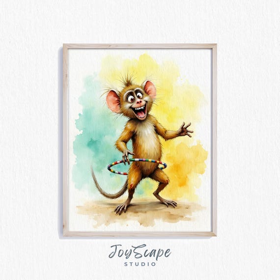Funny Mandrill Monkey Watercolor Print Playful Animal Art Wall Kids Room Decor Nursery Gift Instant 660