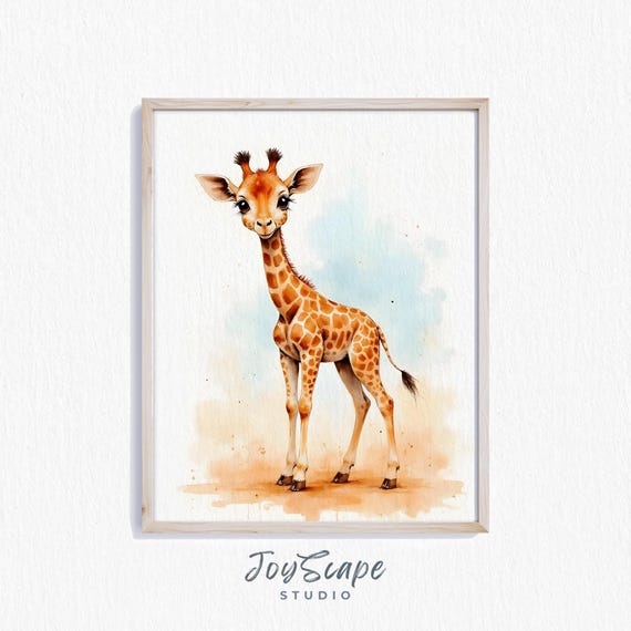 Baby Giraffe Calf Nursery Print Cute Animal Wall Art Watercolor Safari Decor Adorable Room 409