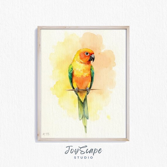 Sun Conure Parrot Watercolor Portrait In Warm Golden Light Poster