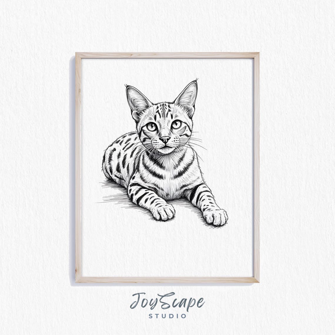 Spotted Cat Pencil Sketch Elegant Detailed Feline Wild Art Poster