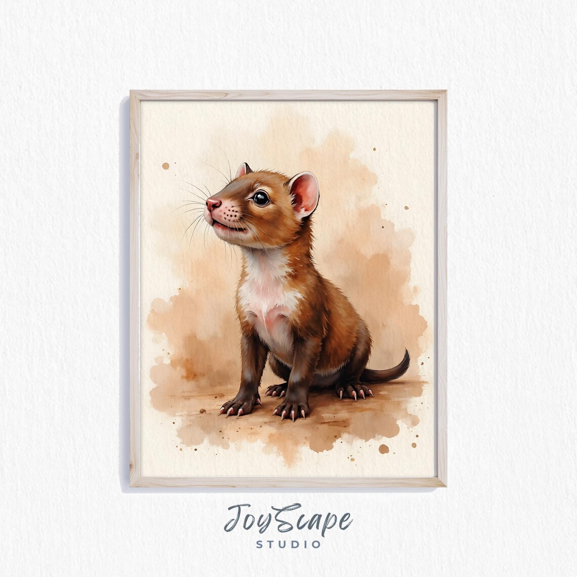 Baby Mole Pup Watercolor Nursery Wall Art Adorable Animal Rustic