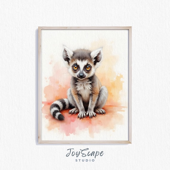 Baby Lemur Nursery Art Cute Animal Watercolor Wall Room Decor Adorable Print Painting 478