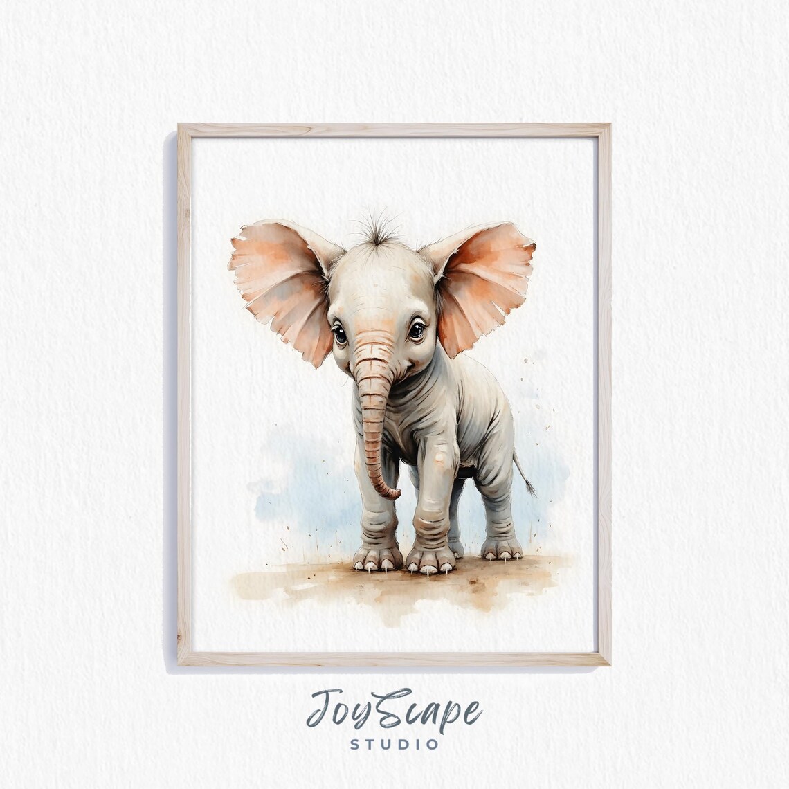 Baby Elephant Sweet Soft Watercolor Safari Nursery Animal Poster