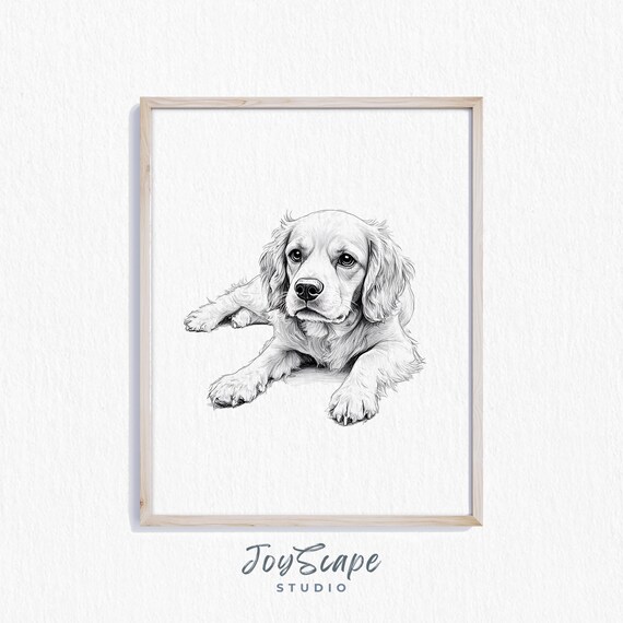 Cocker Spaniel Puppy Resting Black And White Sketch Nursery Dog Poster