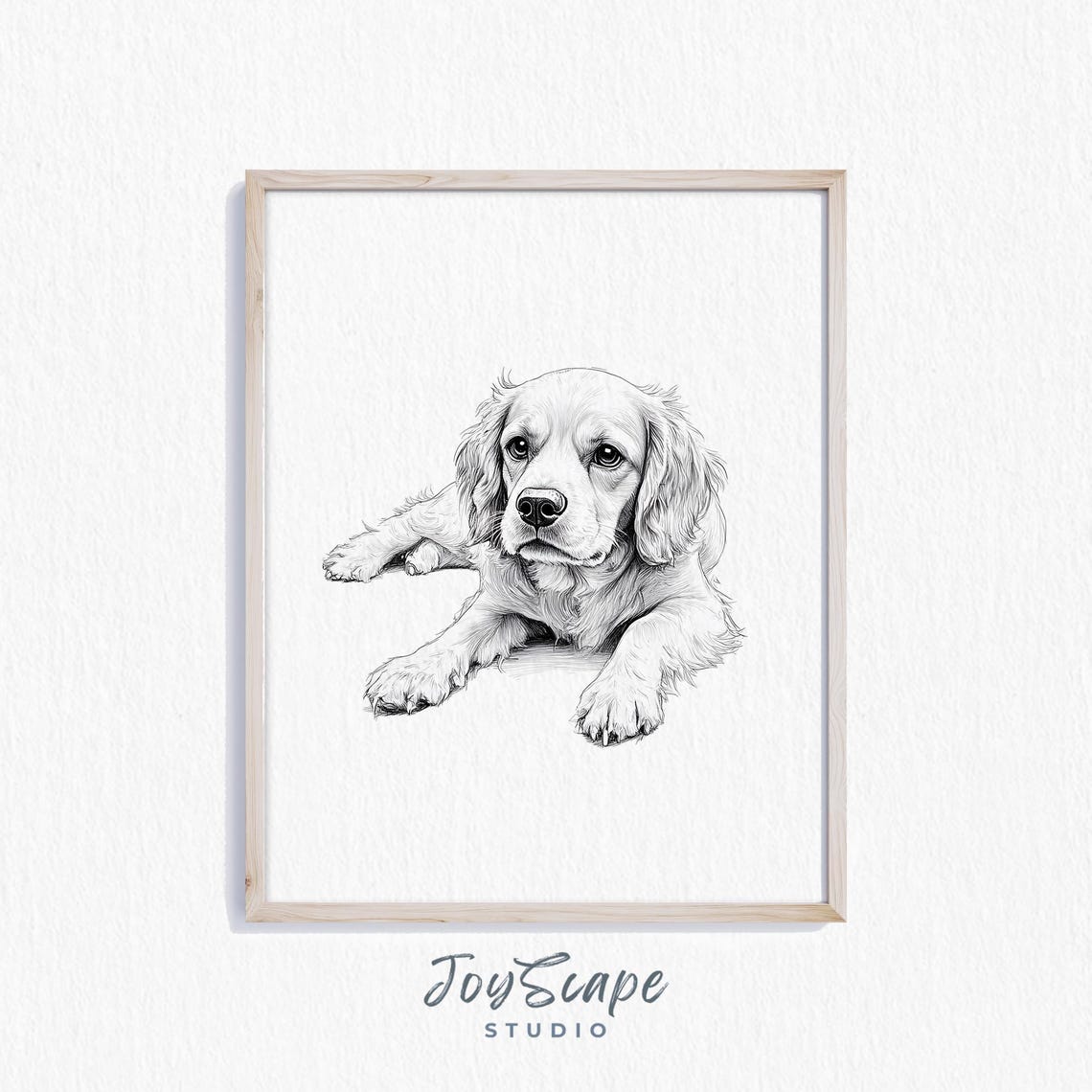 Cavalier King Charles Spaniel Print Dog Art Rustic Wall Decor Pet Portrait Black And White Drawing Nursery