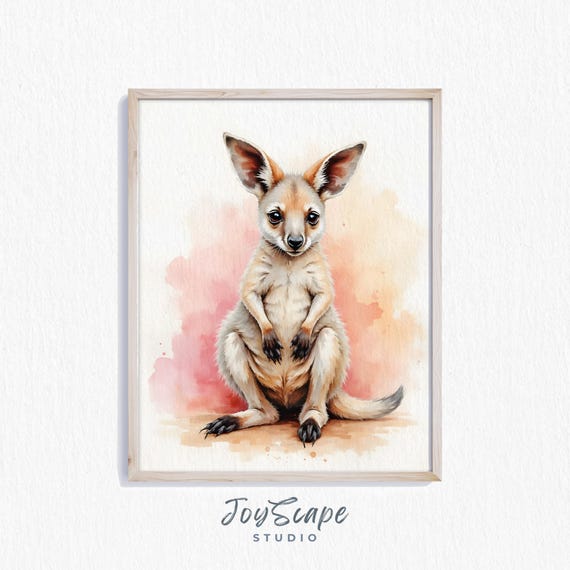 Baby Kangaroo Nursery Print Adorable Joey Wall Art Cute Animal Decor For Room Watercolor Children 474