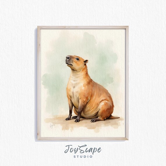 Capybara Wall Art Rustic Animal Painting Earthy Decor Vintage Style Illustration Wildlife Print For Home 283