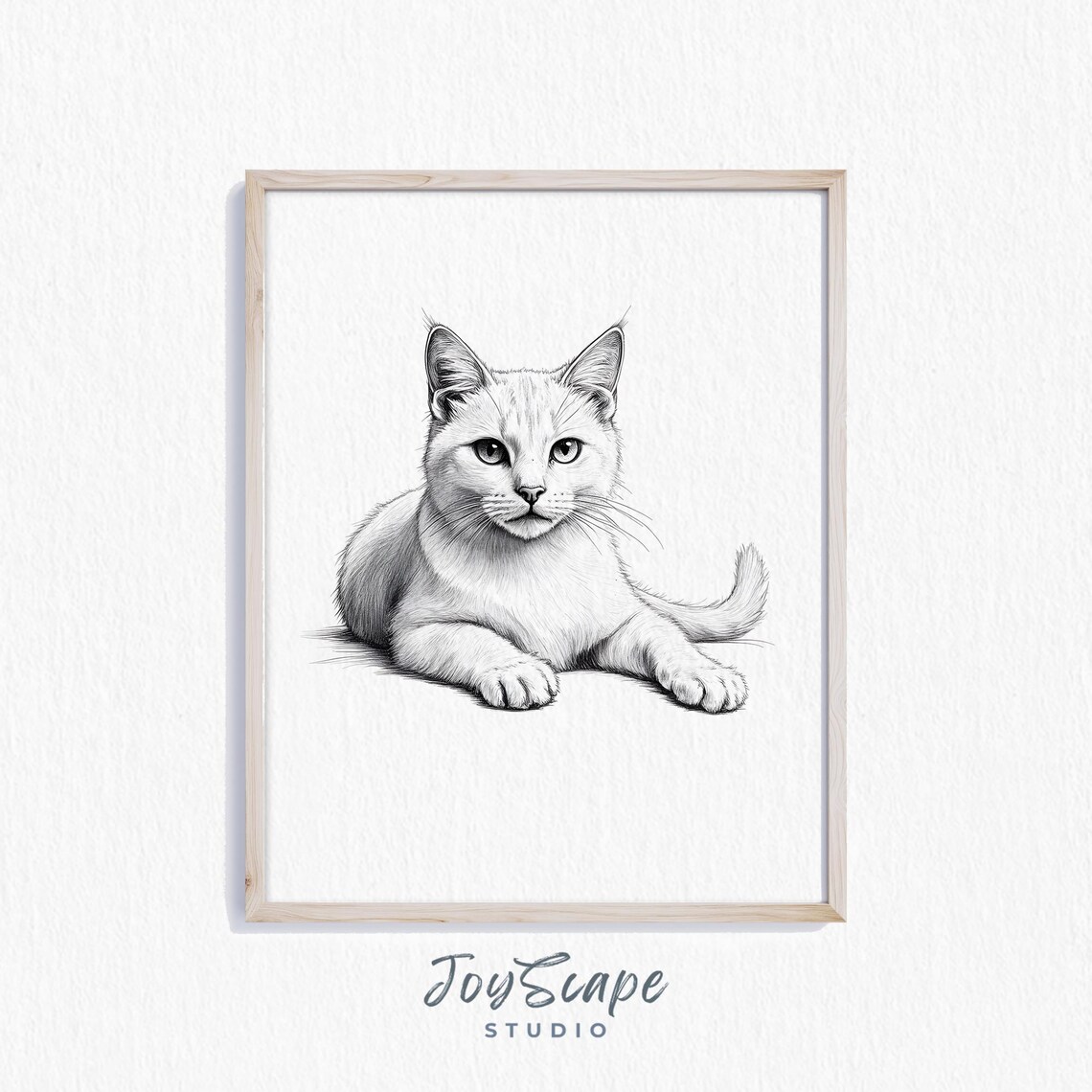 Reclining Cat Pencil Sketch Black and White Minimalist Feline Art Poster