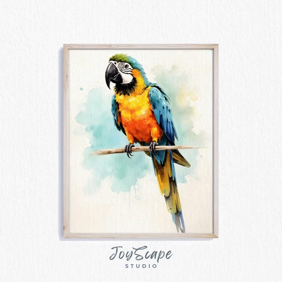 Macaw Parrot Wall Art Vibrant Tropical Bird Painting Vintage Nursery Decor Colorful Nature Print Artwork 267