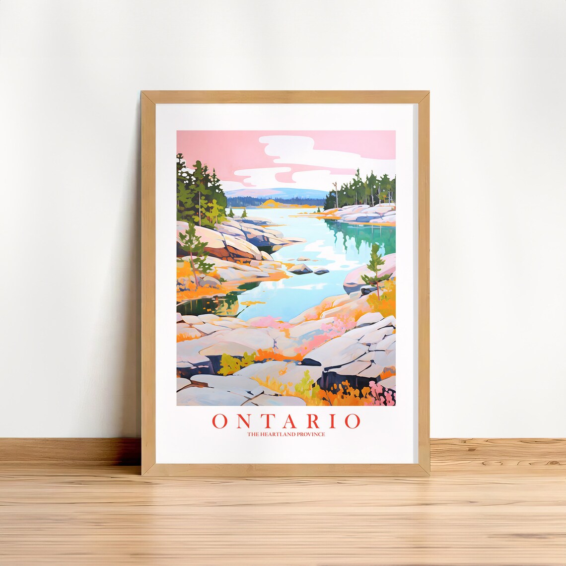 Ontario Retro Travel Poster, Lake Cottage Scenery