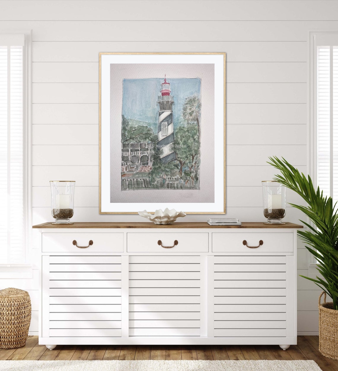 St Augustine Lighthouse Florida Watercolor Coastal Palm Art Poster