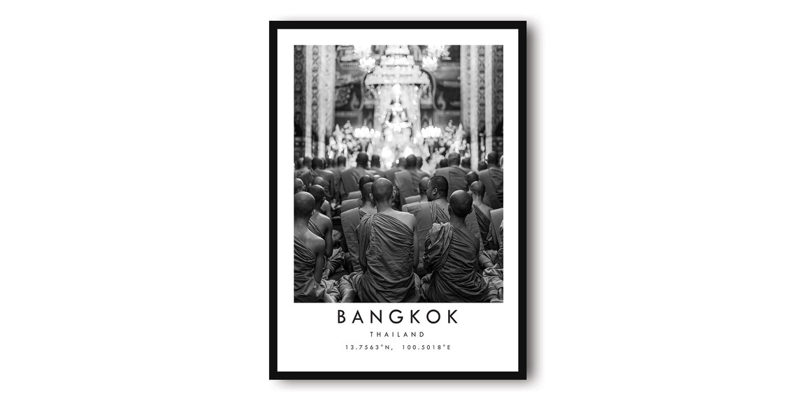 Bangkok Black and White Minimalist Travel Poster