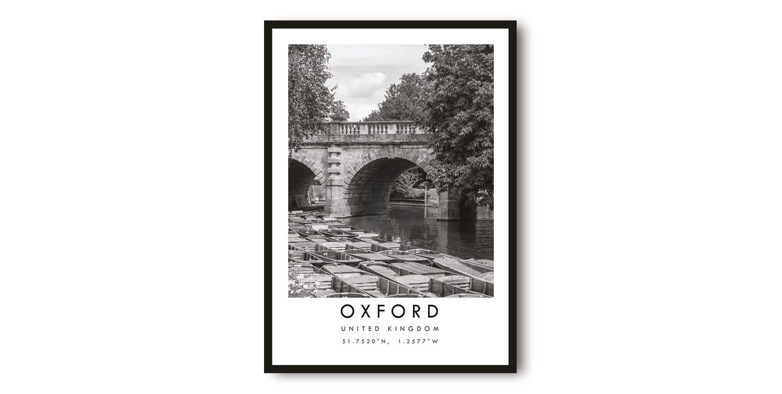 Oxford United Kingdom Stone Bridge River Punts Photo Travel Poster