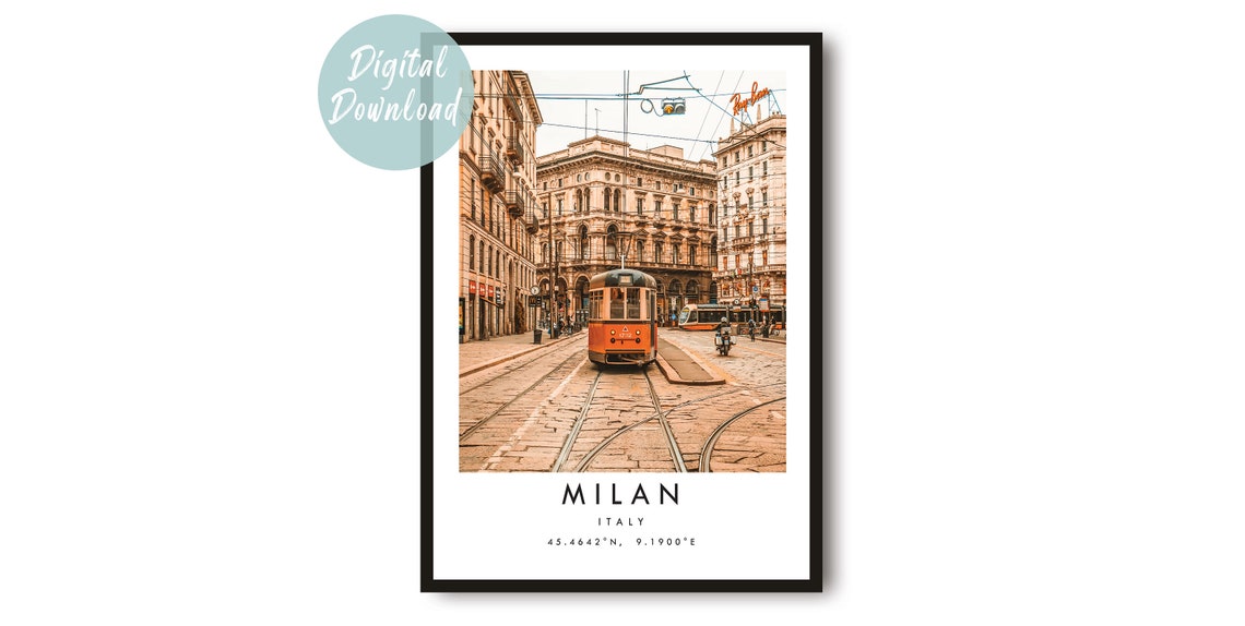 Milan Italy Warm Toned Street Scene With Vintage Orange Tram Poster