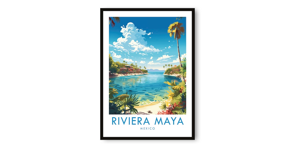 Riviera Maya Mexico Travel Poster, Tropical Decor