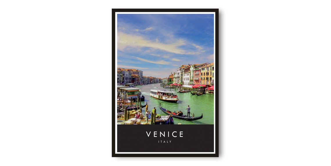 Venice Grand Canal Gondolas Italy Illustrated Travel City Poster