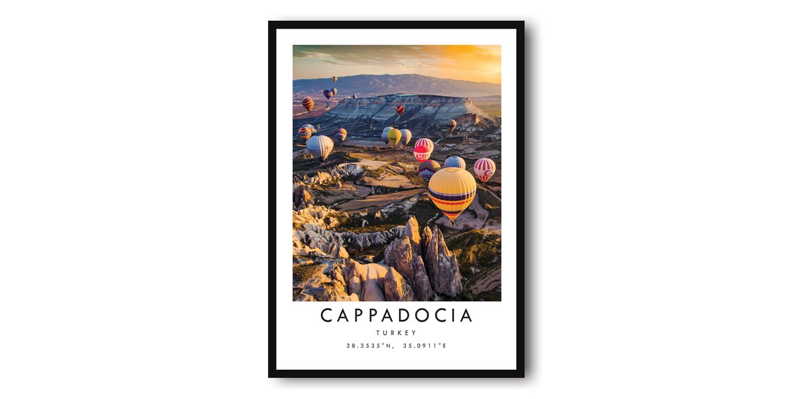 Cappadocia Travel Poster, Hot Air Balloons Turkey