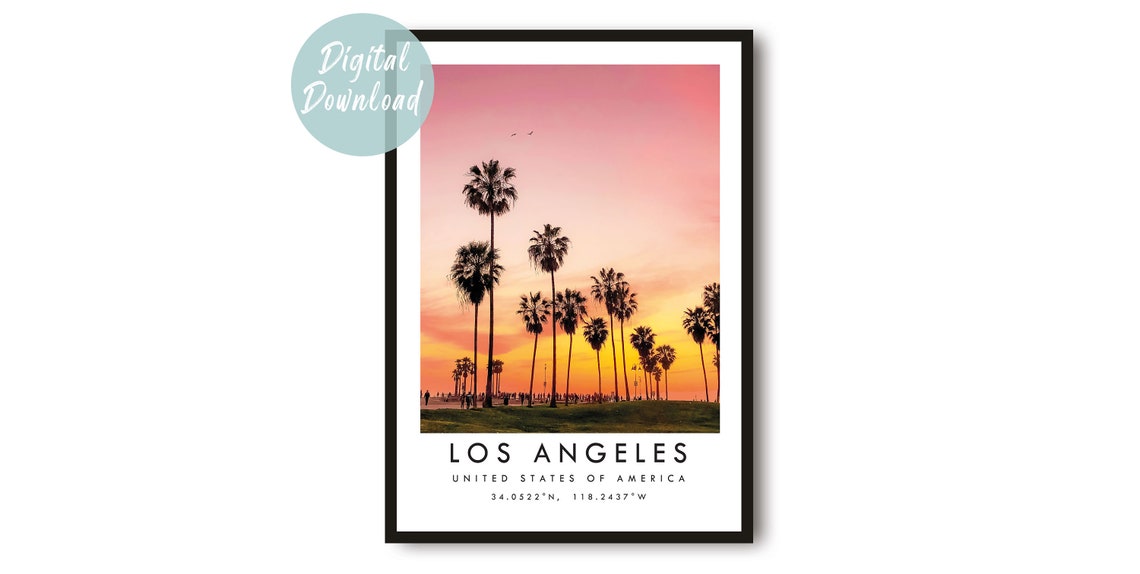 Los Angeles Palm Trees at Sunset in Warm Pink Sky Travel Poster
