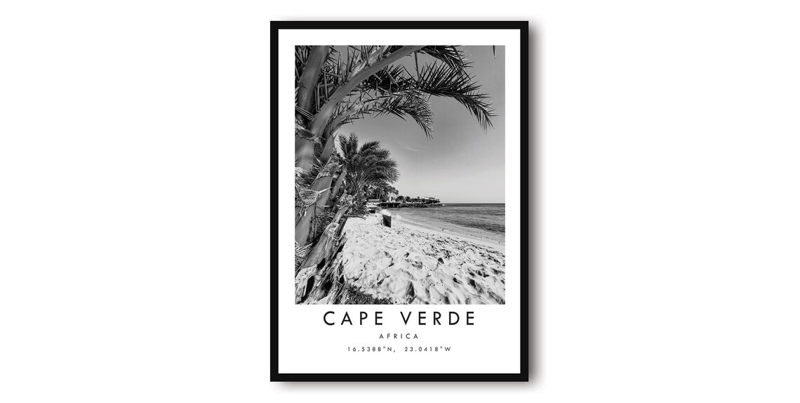 Cape Verde Minimalist Travel Poster, Black And White