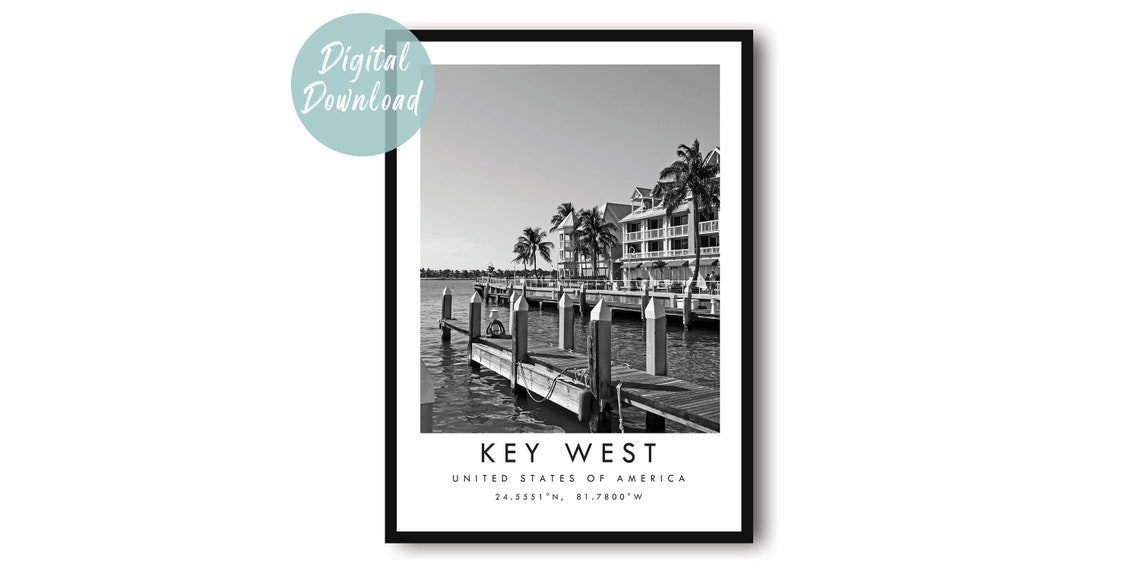Key West Waterfront Black And White Photography Travel Poster