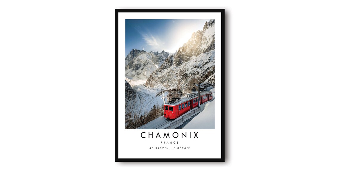 Chamonix Travel Poster, Minimalist Black-And-White