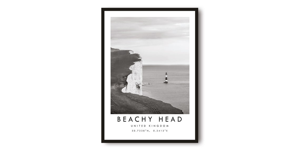 Beachy Head United Kingdom Black And White Coastal Cliffs Poster