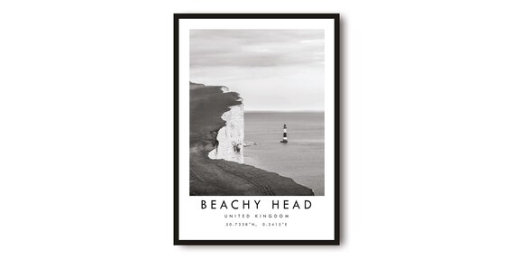 Beachy Head United Kingdom Black And White Coastal Cliffs Poster