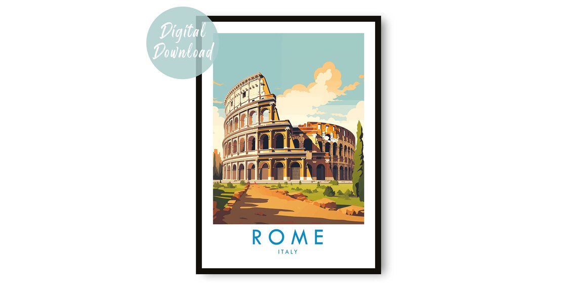 Rome Travel Poster, European City Wall Art Print