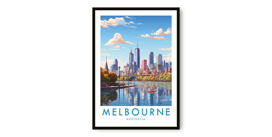 Melbourne Australia Skyline Travel Poster Art Print