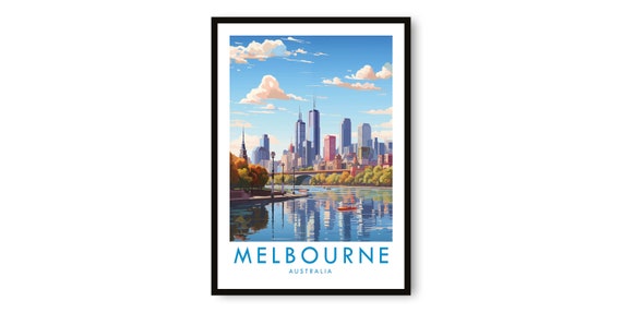 Melbourne Australia Skyline Travel Poster Art Print