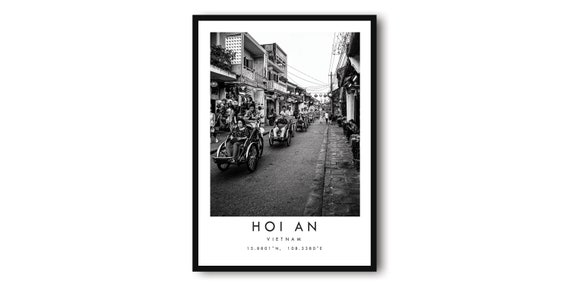 Hoi An Vietnam Travel Poster, Minimalist Black and White