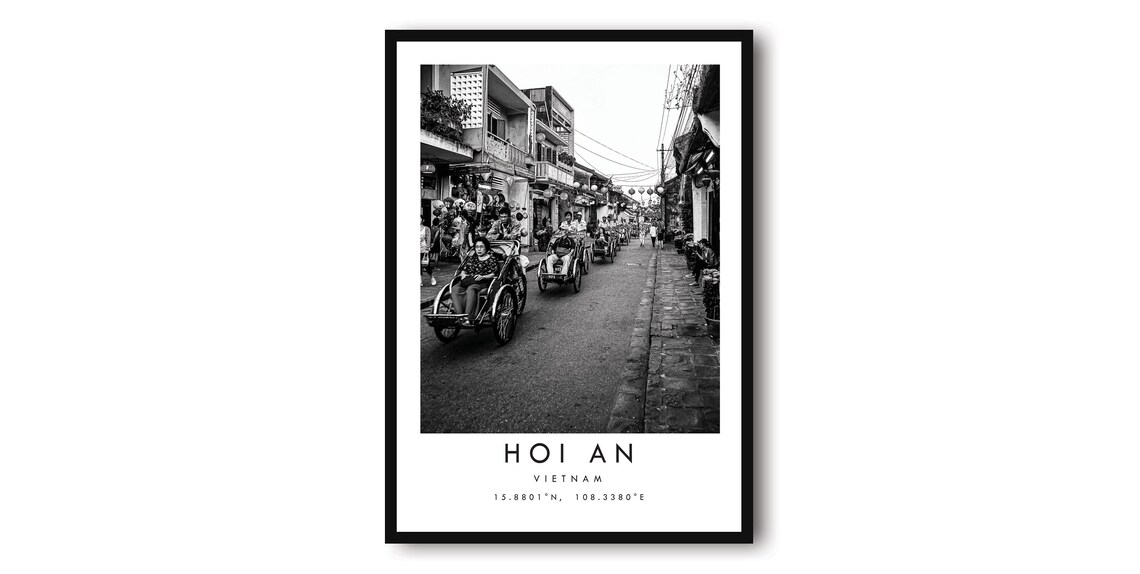 Hoi An Vietnam Travel Poster, Minimalist Black and White