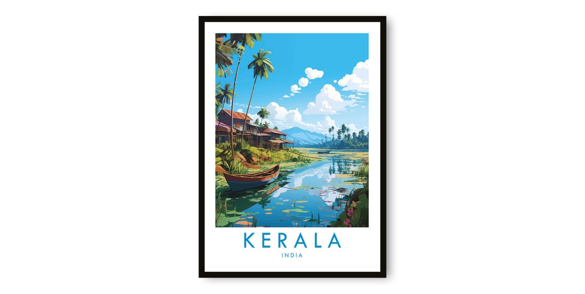 Kerala India Backwaters Canoe Palm Trees Tropical Travel Poster