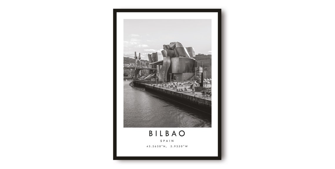 Bilbao Spain Guggenheim Museum Black White Travel Art Poster
