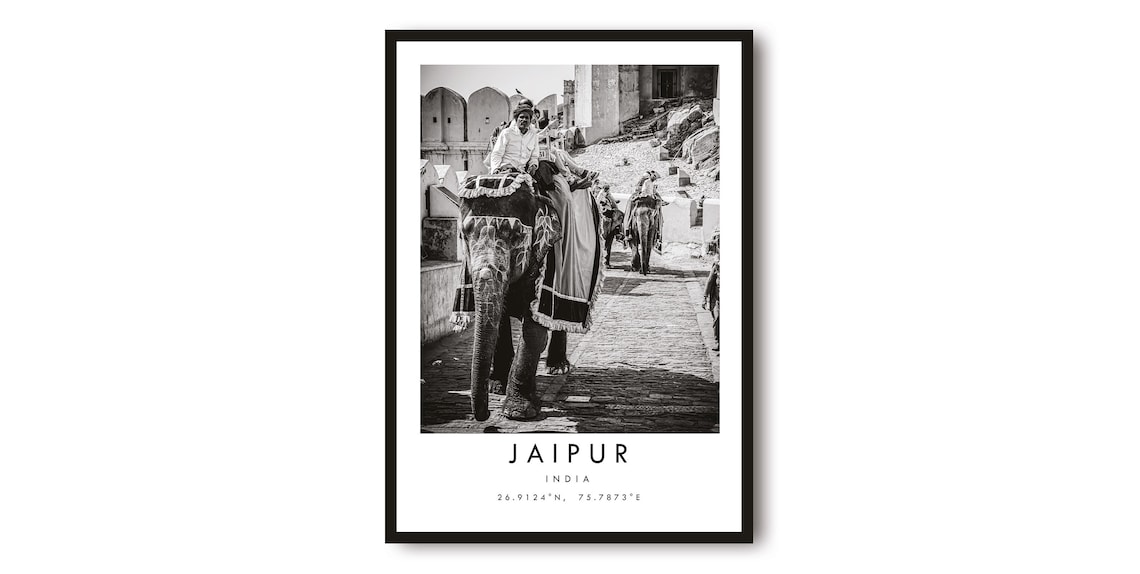 Jaipur Travel Poster, Black And White Minimalist