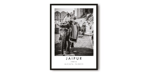 Jaipur Travel Poster, Black And White Minimalist