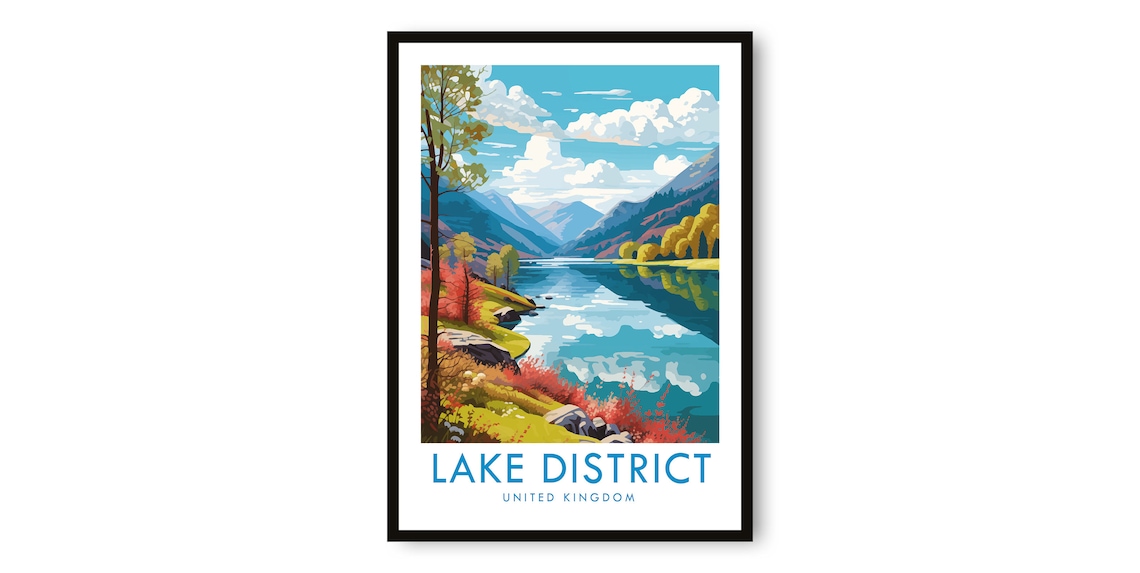 Lake District Travel Poster, United Kingdom Decor