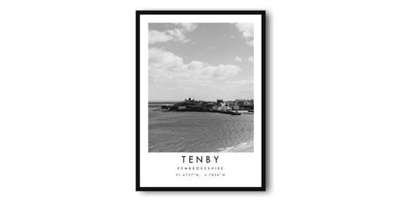Tenby Minimalist Travel Poster, Black and White