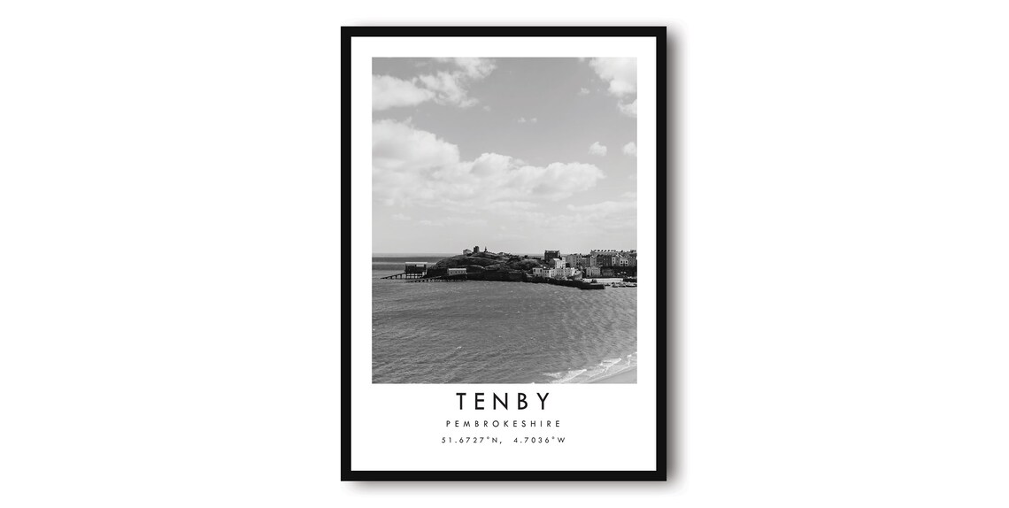 Tenby Minimalist Travel Poster, Black and White