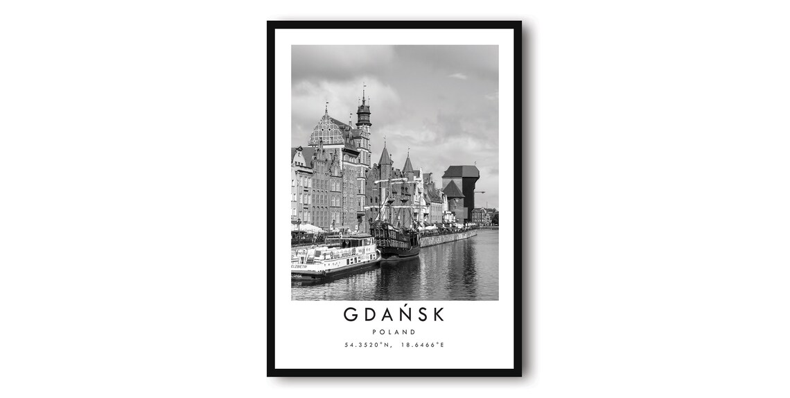 Gdansk Poland Black And White Cityscape Art Print