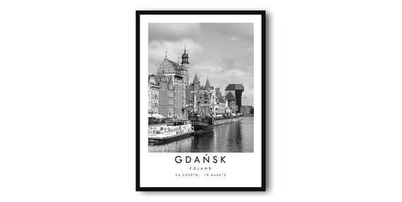 Gdansk Poland Black And White Cityscape Art Print