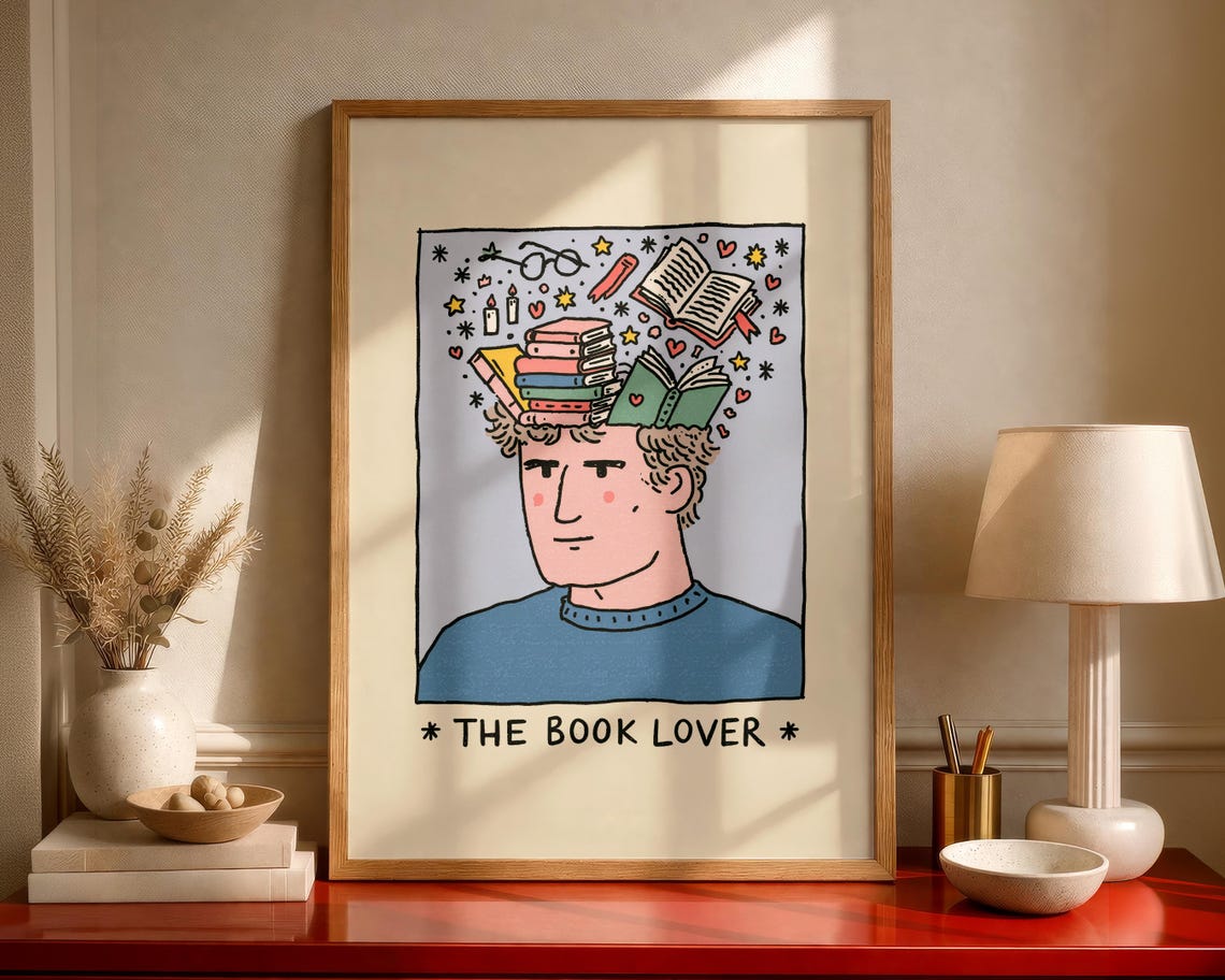 Book Lover Wall Art Print Reading Poster Bookish Gift For Readers Library Decor Whimsical Literary Cozy Nook