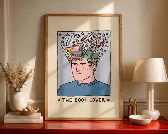 Book Lover Wall Art Print Reading Poster Bookish Gift For Readers Library Decor Whimsical Literary Cozy Nook