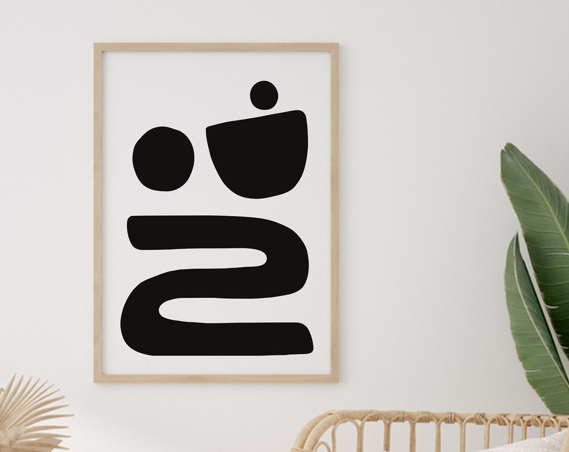 Mid Century Modern Wall Art Neutral Abstract Geometric Home Decor Black White Minimal Gallery Art Boho Home Decor
