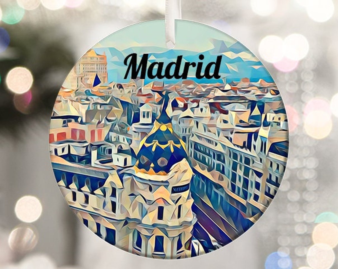 Madrid Spain Stylized Gran Via City Skyline Ornament Travel Poster