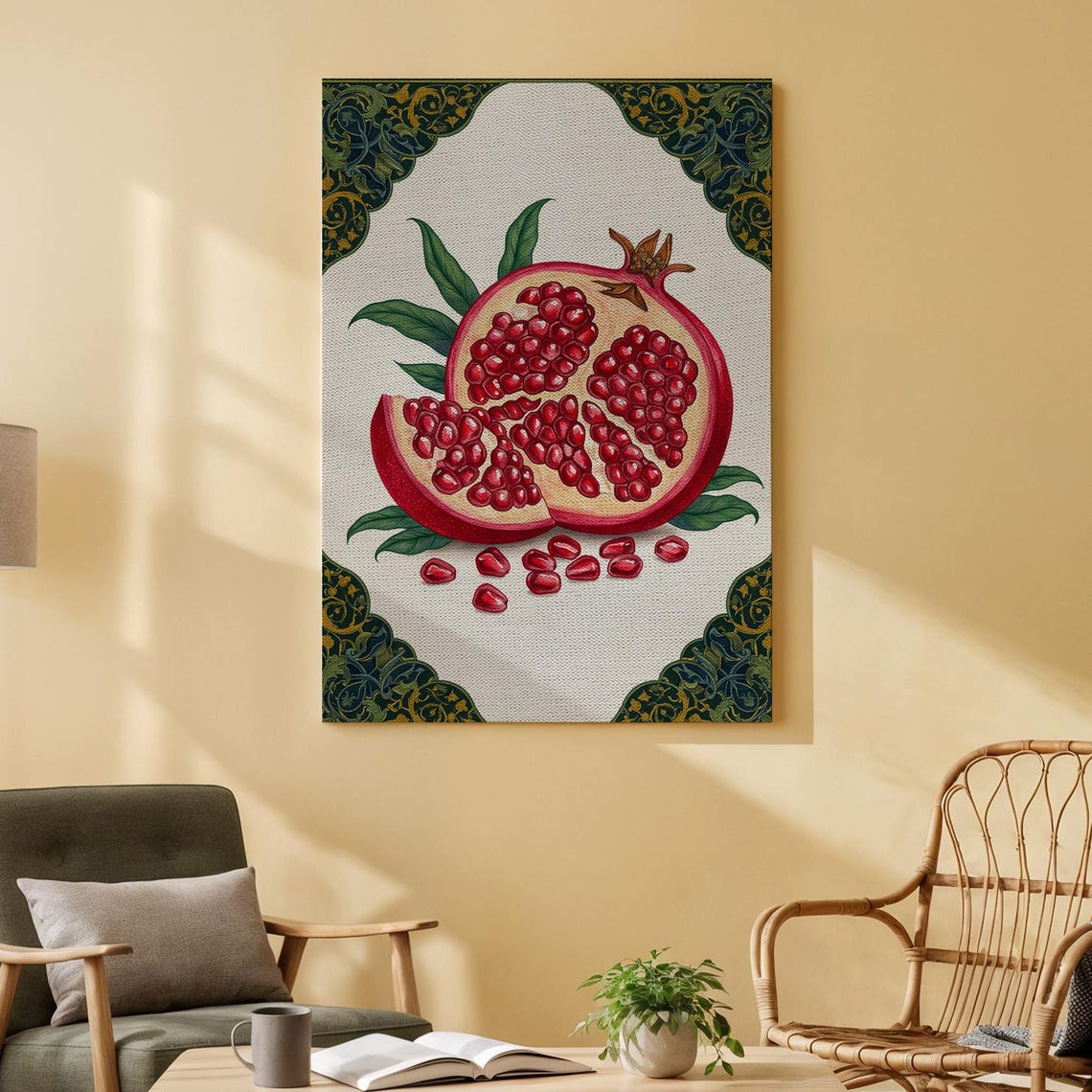 Pomegranate Botanical Illustration Ornate Vintage Fruit Wall Art