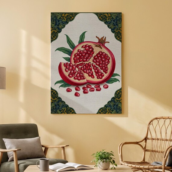 Pomegranate Botanical Illustration Ornate Vintage Fruit Wall Art