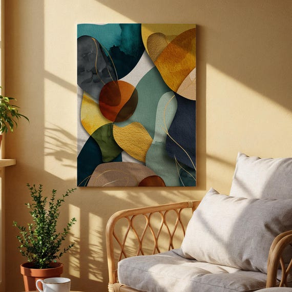 Abstract Geometric Canvas Wall Art Bold Colorful Shapes Print Modern Minimalist Home Decor Contemporary Artwork For Living Room Or Office