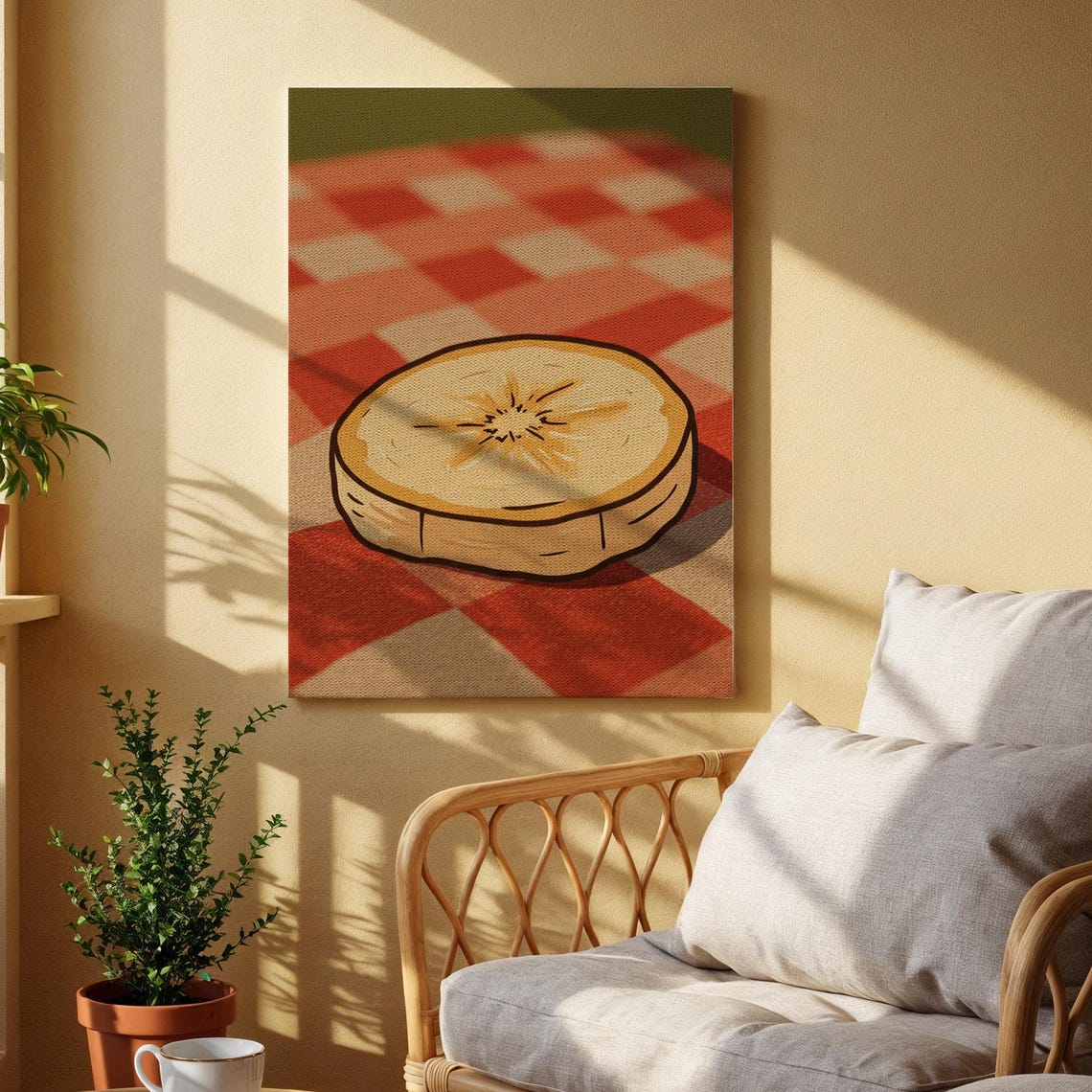 Banana Slice Canvas Art Vibrant Food Print With Retro Style Minimalist Kitchen Or Dining Room Decor Modern Home Wall